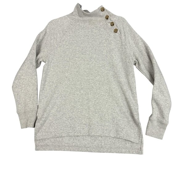 J.CREW Tops - J.Crew Sweatshirt Womens Small Gray Button Shoulder Mock Neck Raglan Fleece